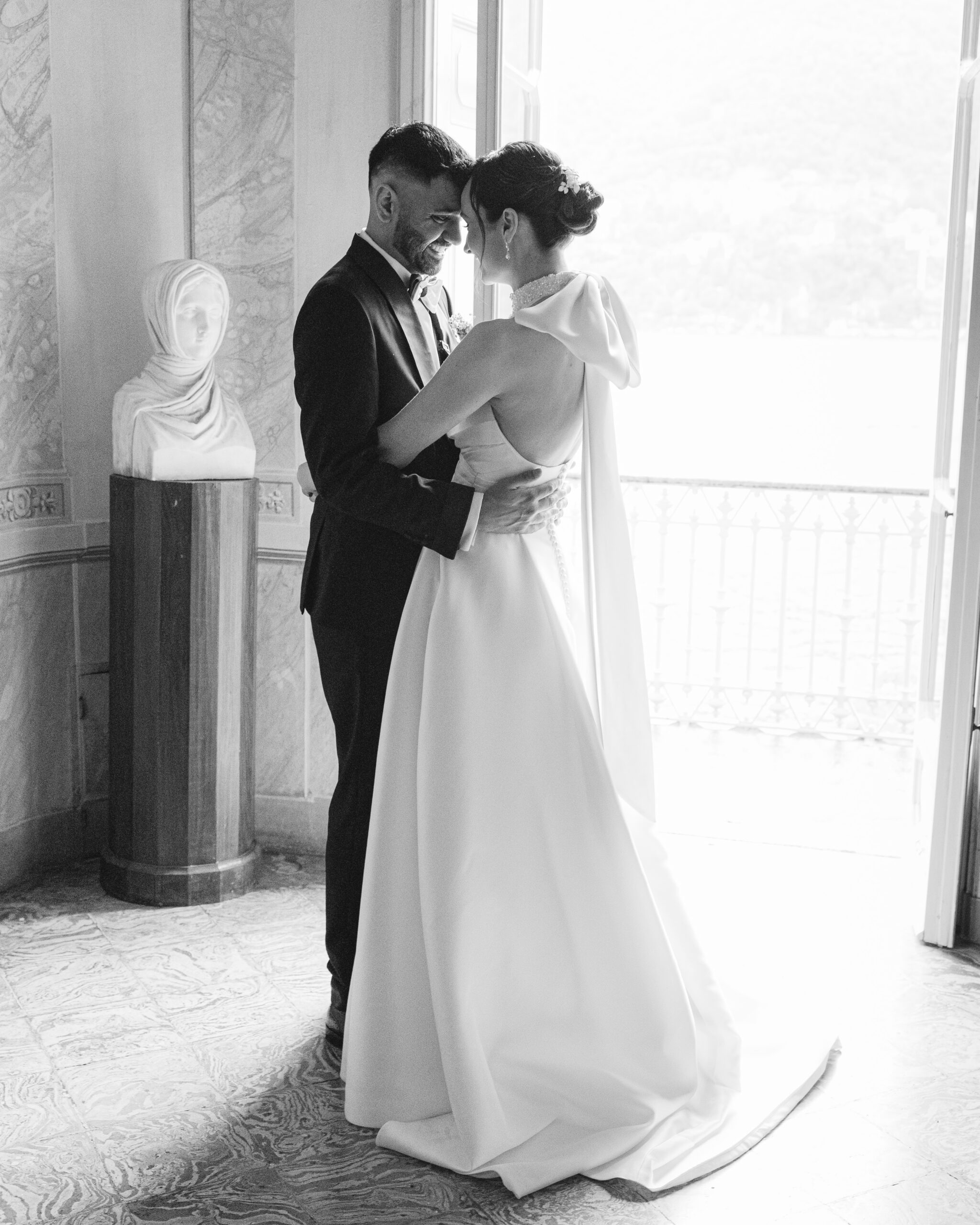 Wedding first look at destination wedding on Lake Como