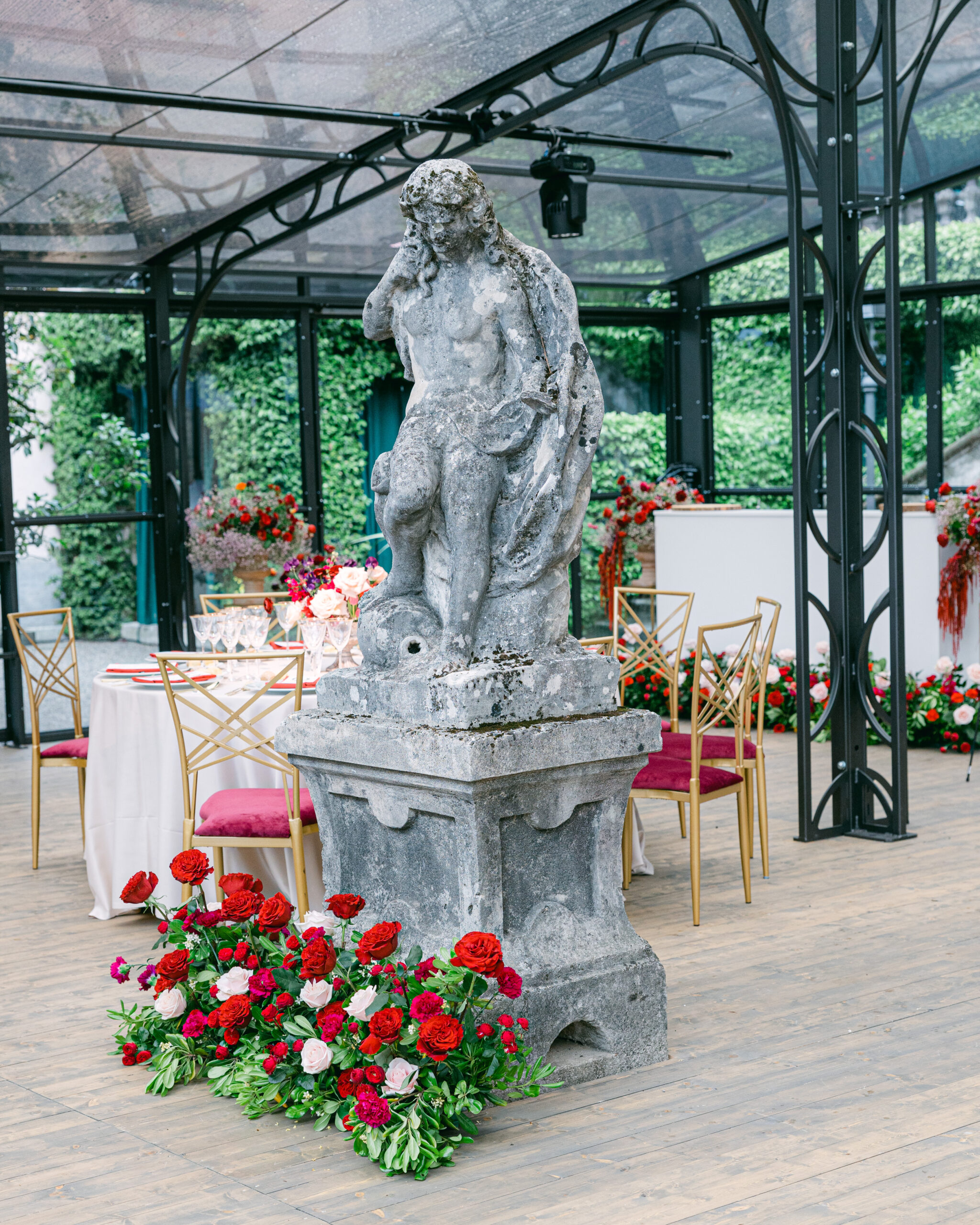 Wedding styling in glass marquee at Villa Pizzo on Lake Como