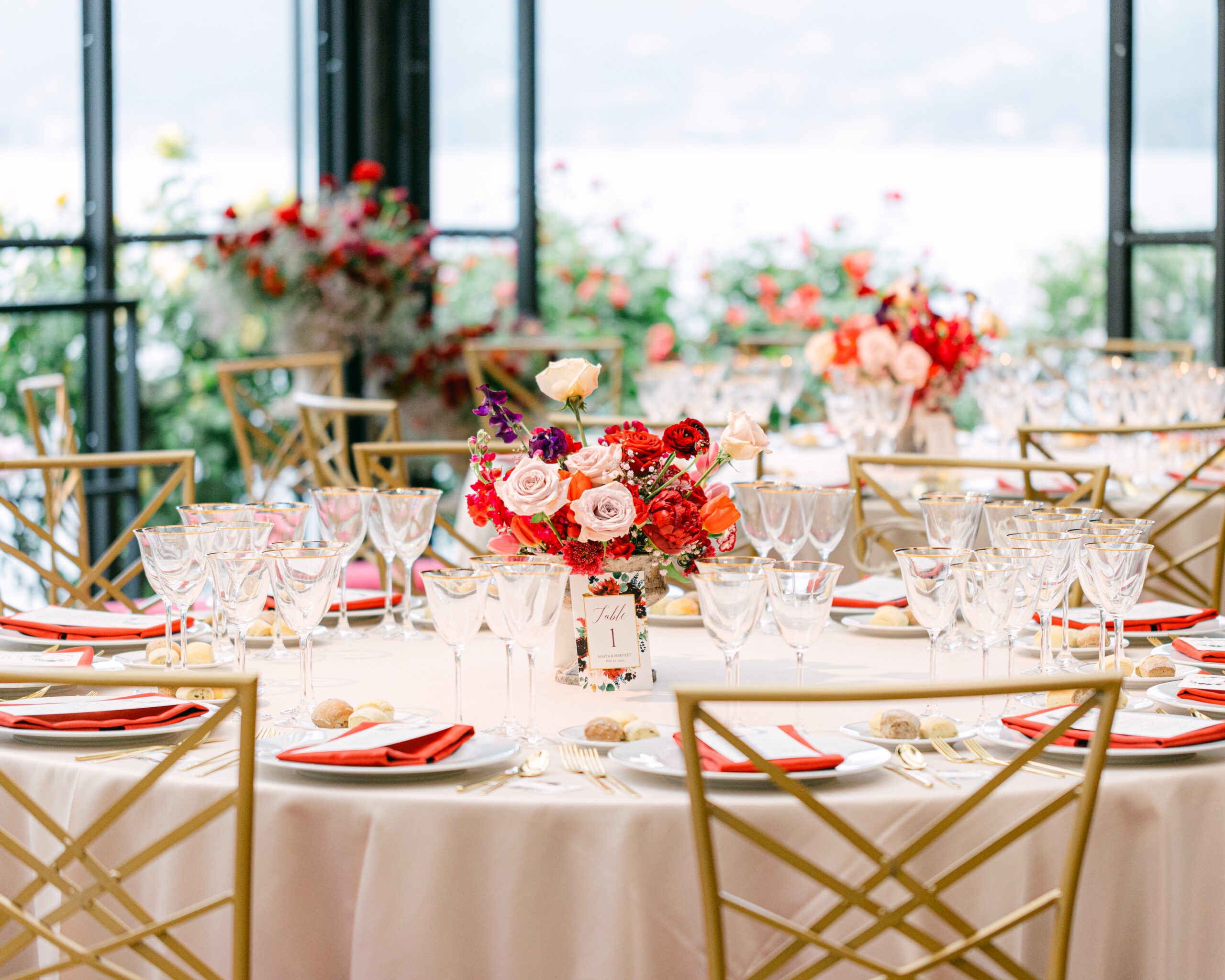 Wedding styling in glass marquee at Villa Pizzo on Lake Como